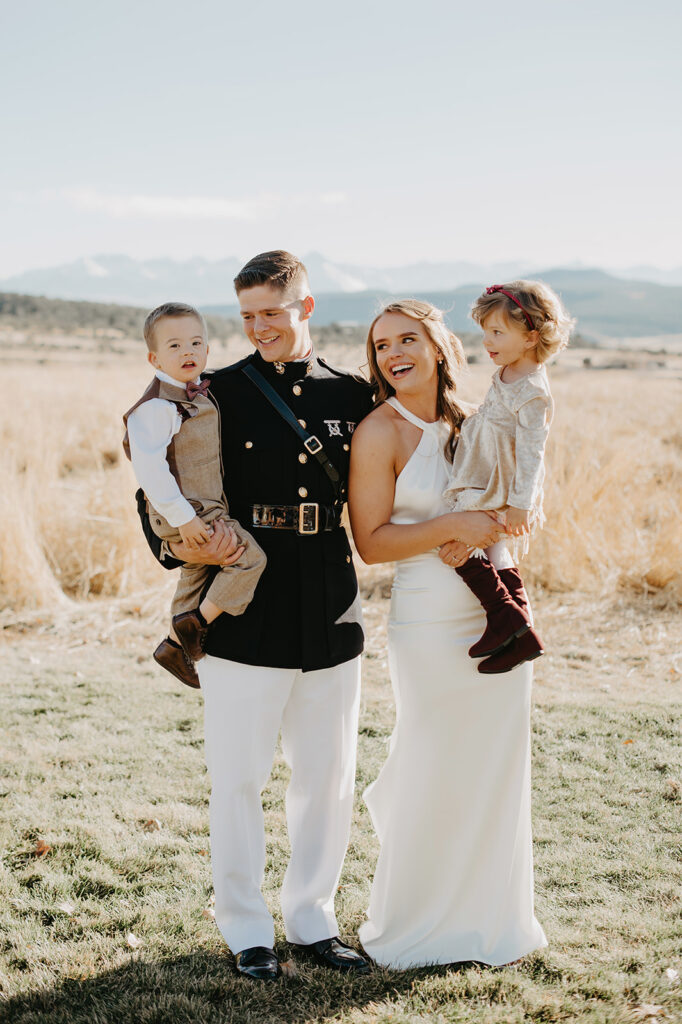 Bride and Groom with kids at Storm King Mountain Ranch